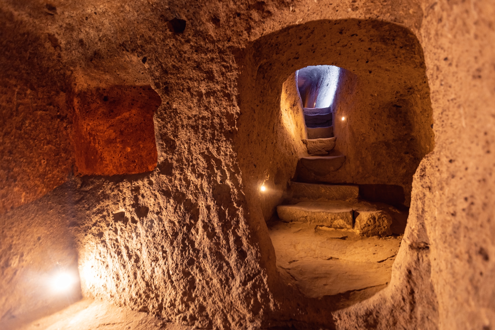 Derinkuyu underground city ancient cave in Cappadocia, Turkey, travel place of Goreme.