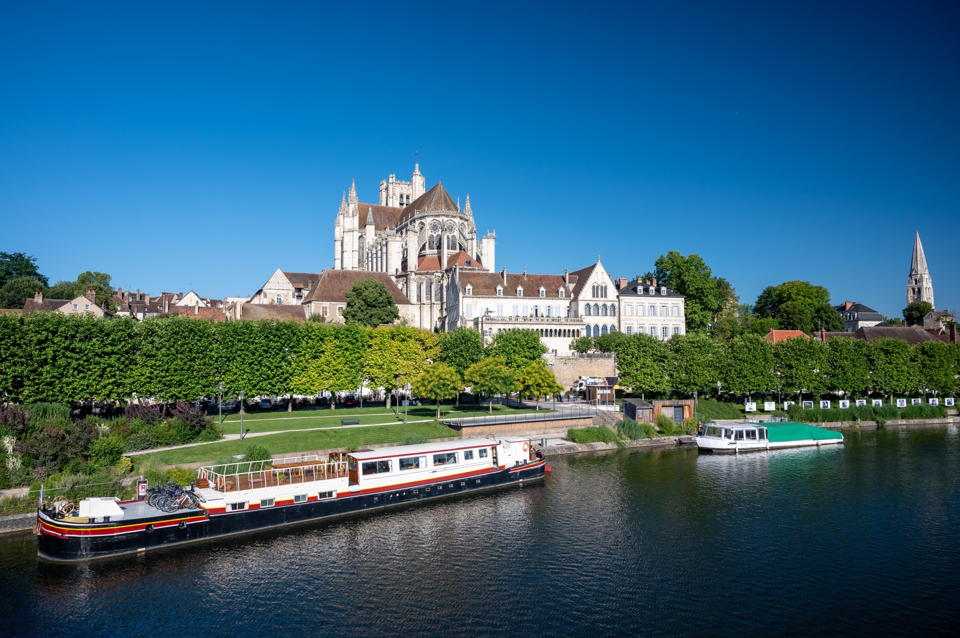 View on old streets and houses of Auxerre, medieval city on river Yonne, north of Burgundy, France